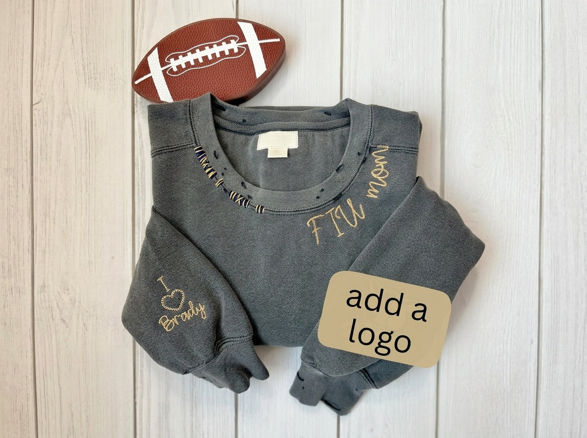 Custom Distressed Chain Stitch Embroidered Sweatshirt