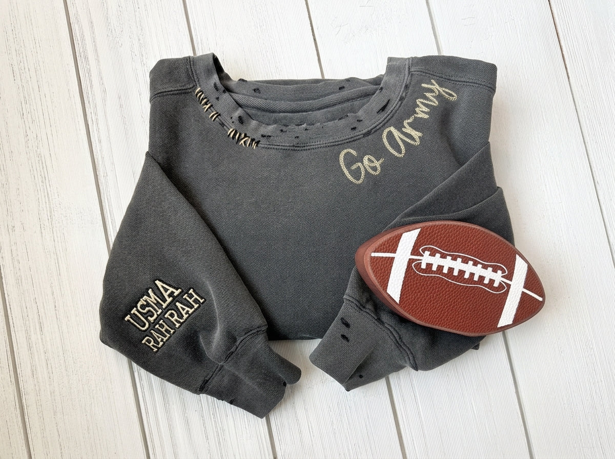 Custom Distressed Chain Stitch Embroidered Sweatshirt