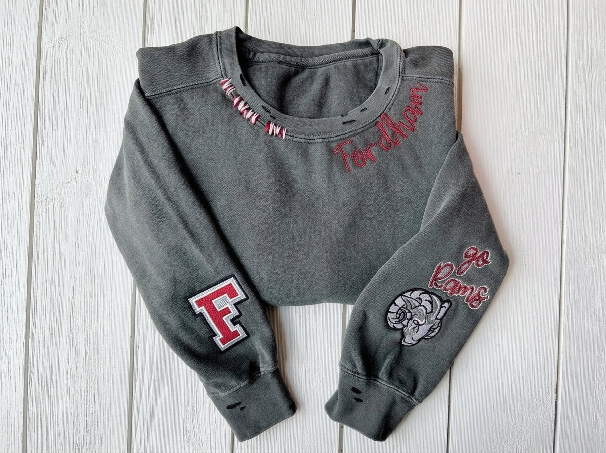 Custom Distressed Chain Stitch Embroidered Sweatshirt