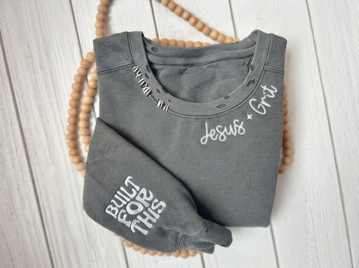 Custom Distressed Chain Stitch Embroidered Sweatshirt
