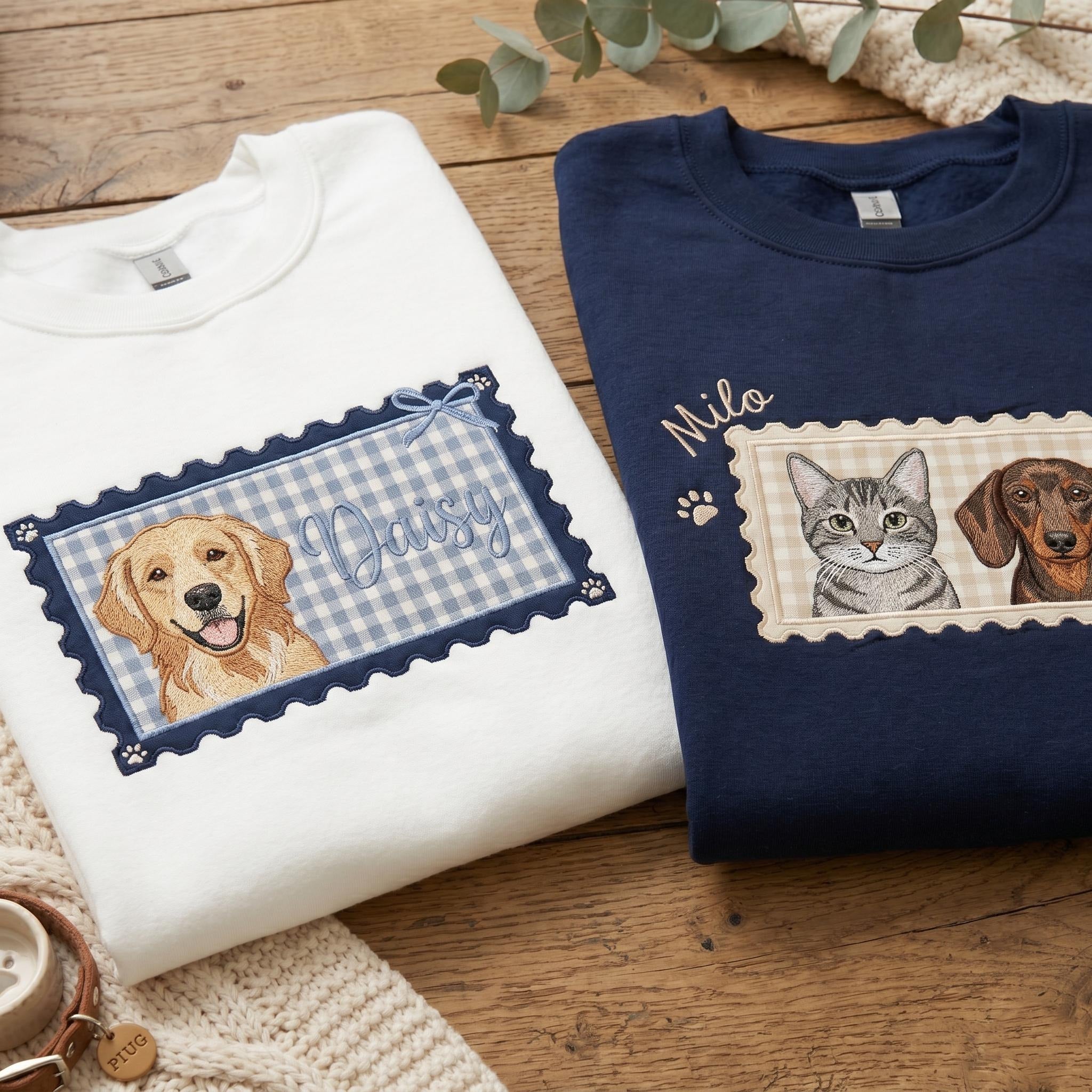 Custom Embroidered Pet Portrait Sweatshirt – Applique Dog Mom Shirt