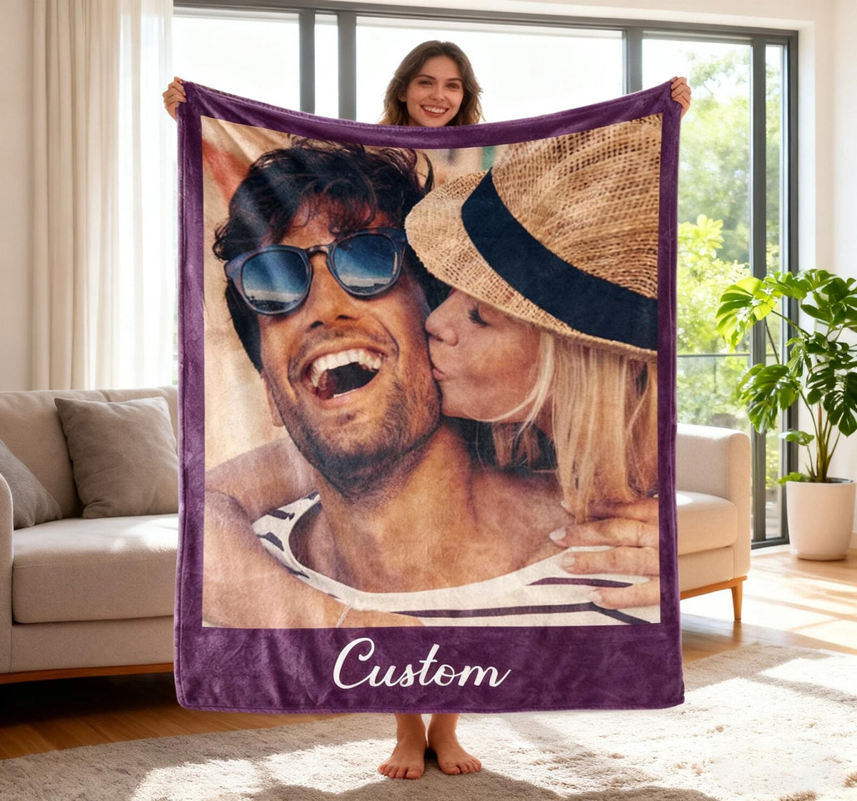 Custom Couple Photo Blanket – Personalized Love Photo Collage Blanket – Romantic Anniversary Gift for Couples