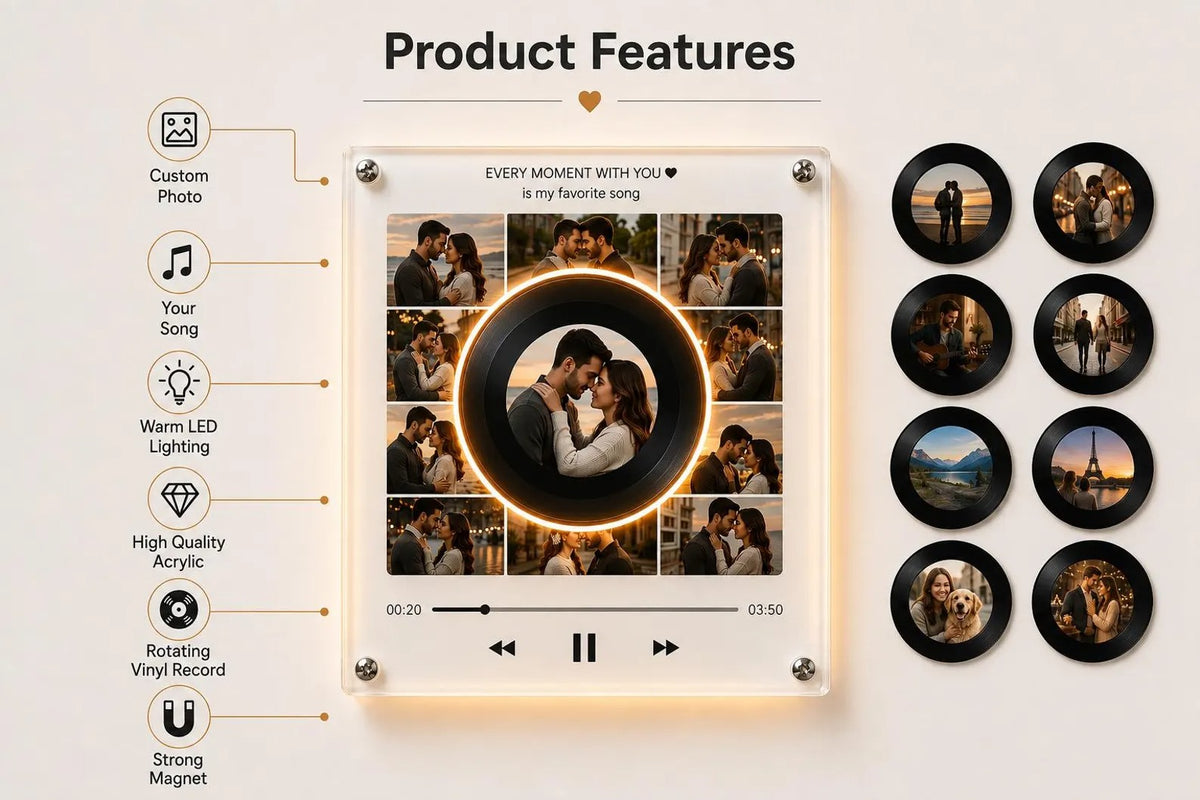 Custom Couple Photo NFC Music Fridge Magnet – Personalized Photo Music Plaque – Romantic Anniversary Gift for Couples