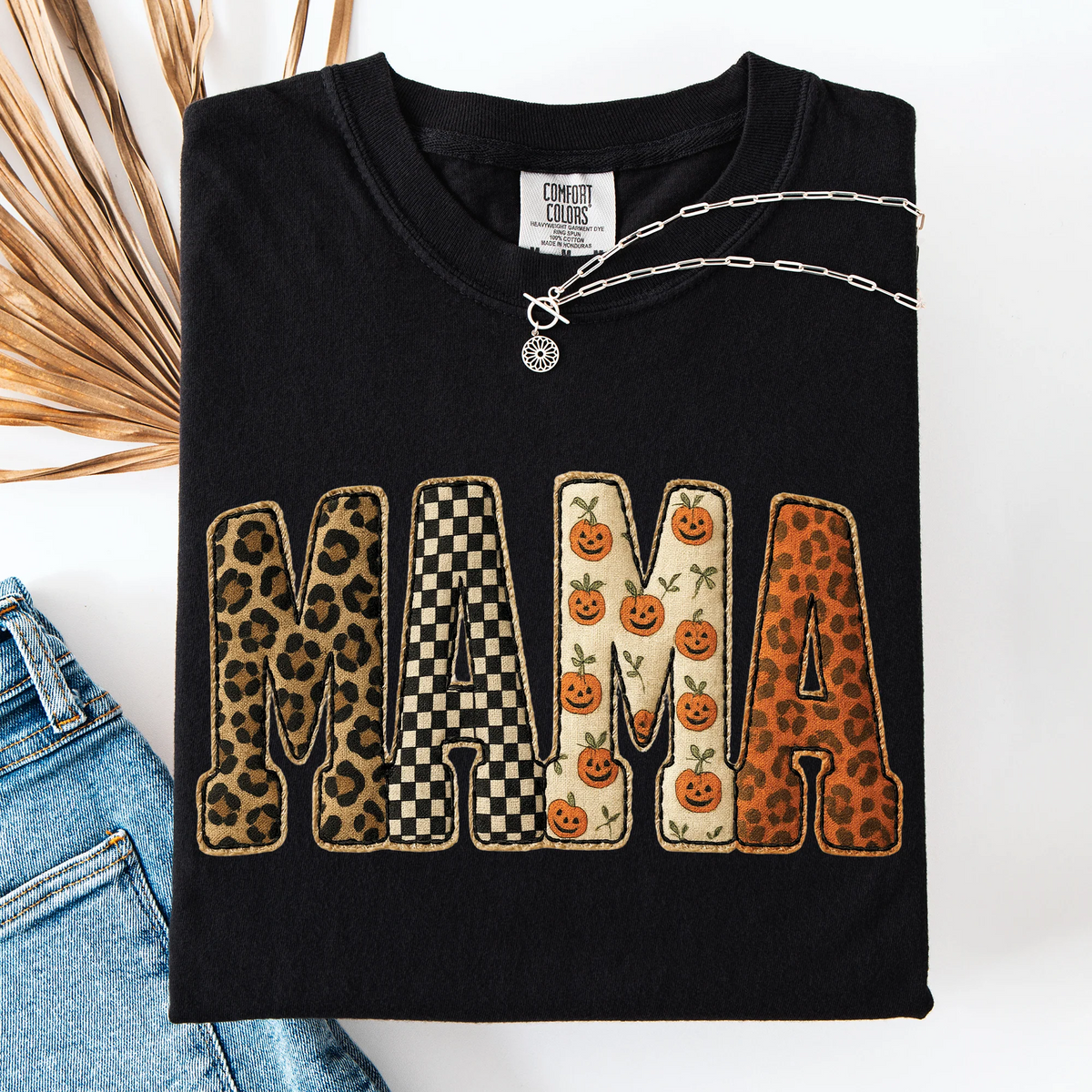 Mama Halloween Pattern Leopard Print Checkered Pumpkin Seasonal Comfort Colors Sweatshirt