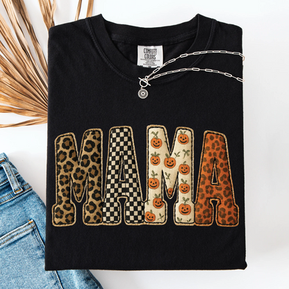 Mama Halloween Pattern Leopard Print Checkered Pumpkin Seasonal Comfort Colors Sweatshirt