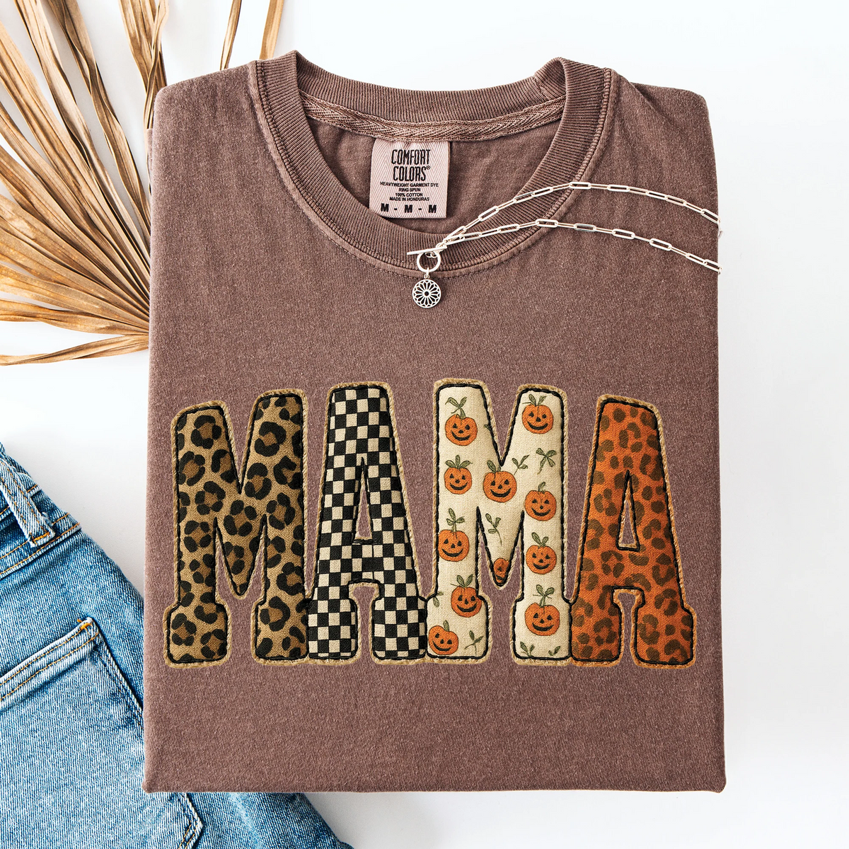 Mama Halloween Pattern Leopard Print Checkered Pumpkin Seasonal Comfort Colors Sweatshirt