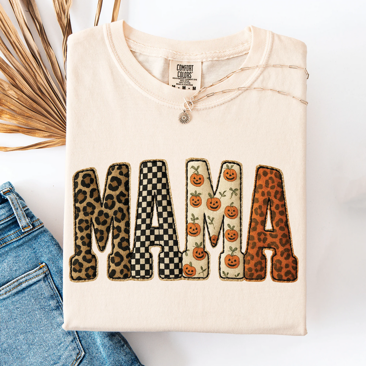 Mama Halloween Pattern Leopard Print Checkered Pumpkin Seasonal Comfort Colors Sweatshirt