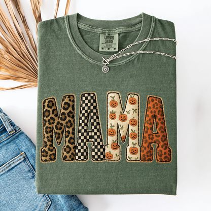 Mama Halloween Pattern Leopard Print Checkered Pumpkin Seasonal Comfort Colors Sweatshirt