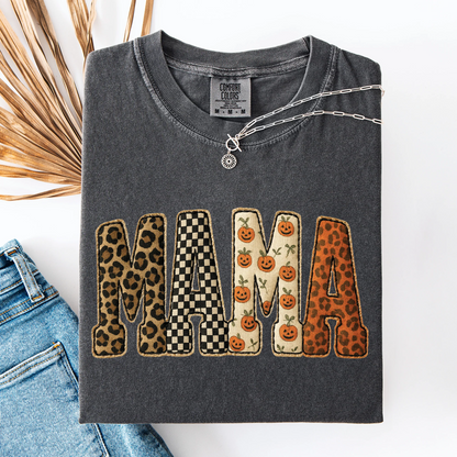 Mama Halloween Pattern Leopard Print Checkered Pumpkin Seasonal Comfort Colors Sweatshirt