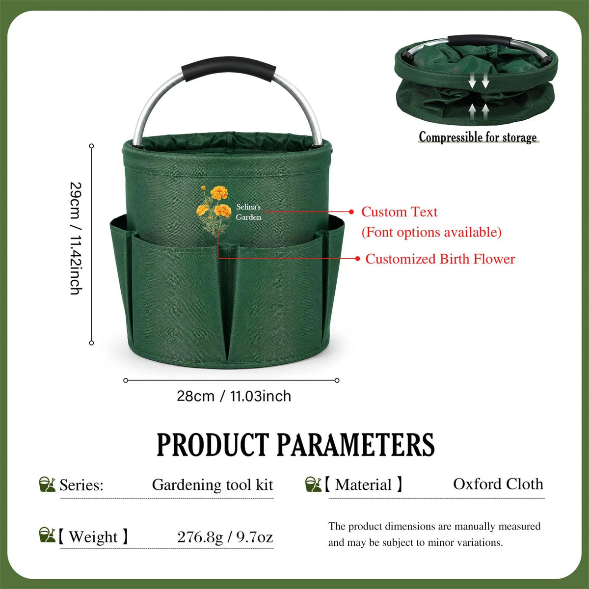 Personalized Garden Tool Tote Bag, Gardening Tote Collapsible Oxford Cloth Organizer