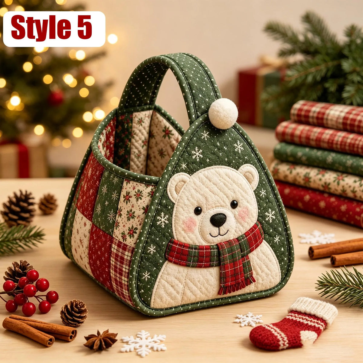 Christmas Quilted Patchwork Basket Sewing Kit