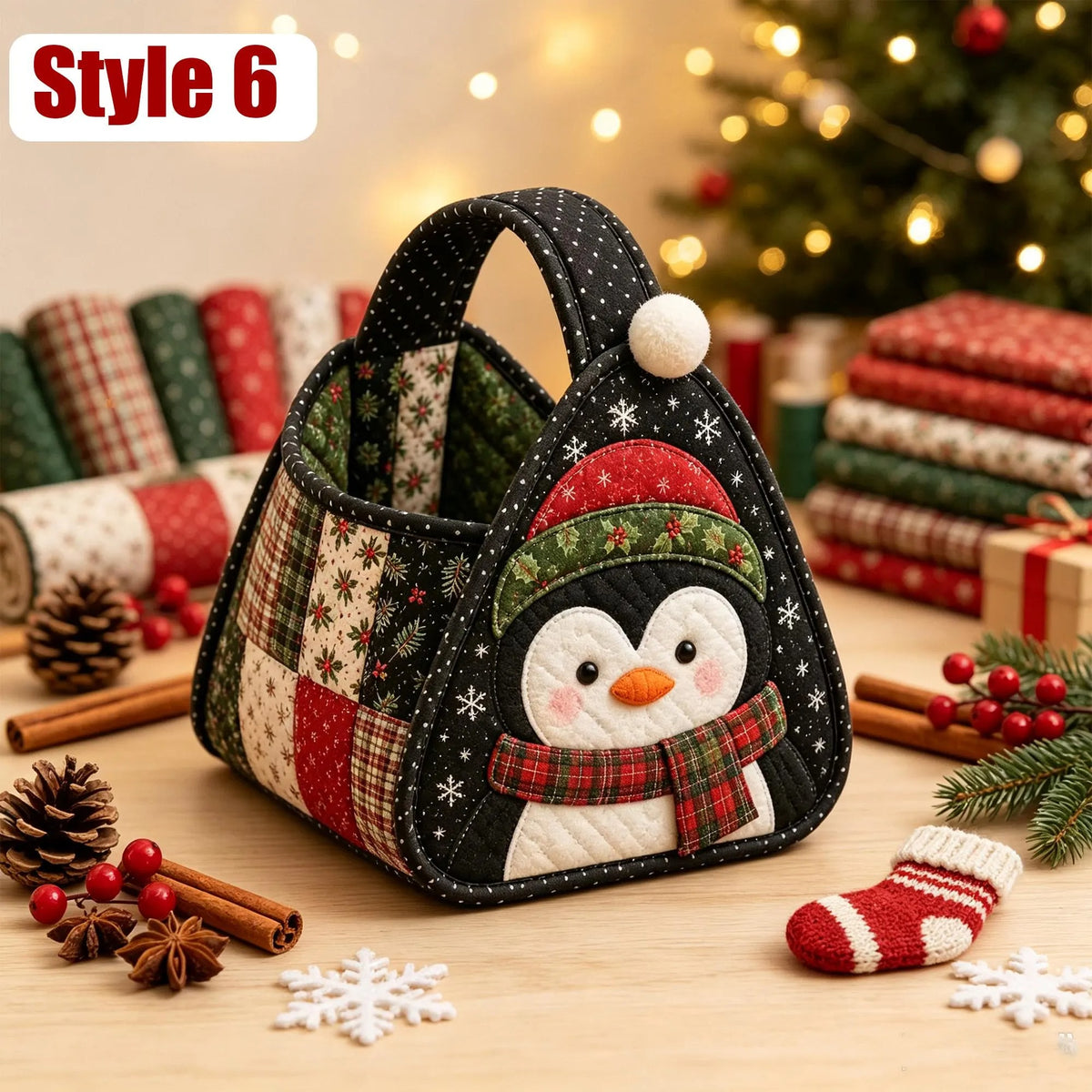 Christmas Quilted Patchwork Basket Sewing Kit
