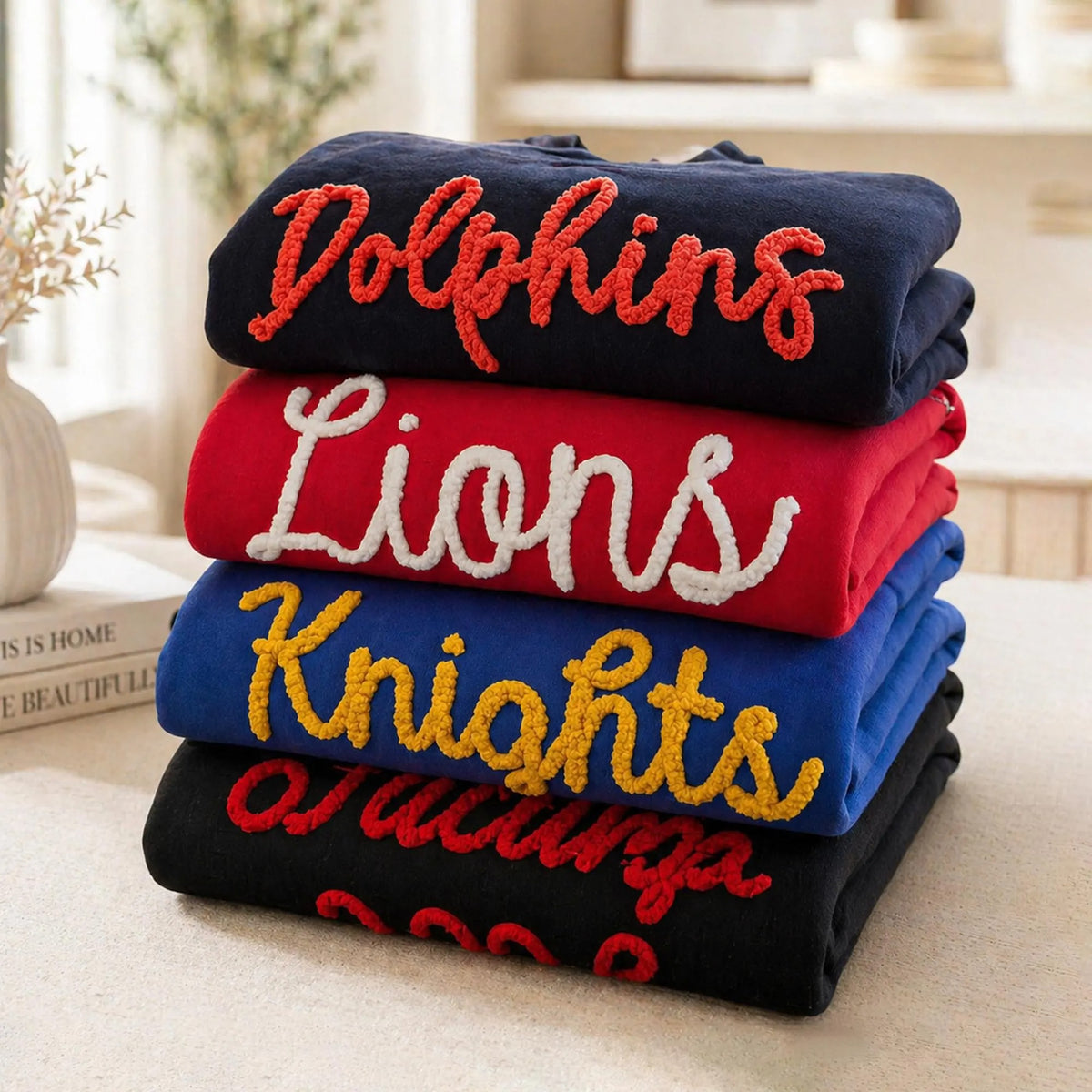 Chenille Yarn Embroidered Sweatshirt Game Day Fuzzy Letter Team Spirit Football Mom
