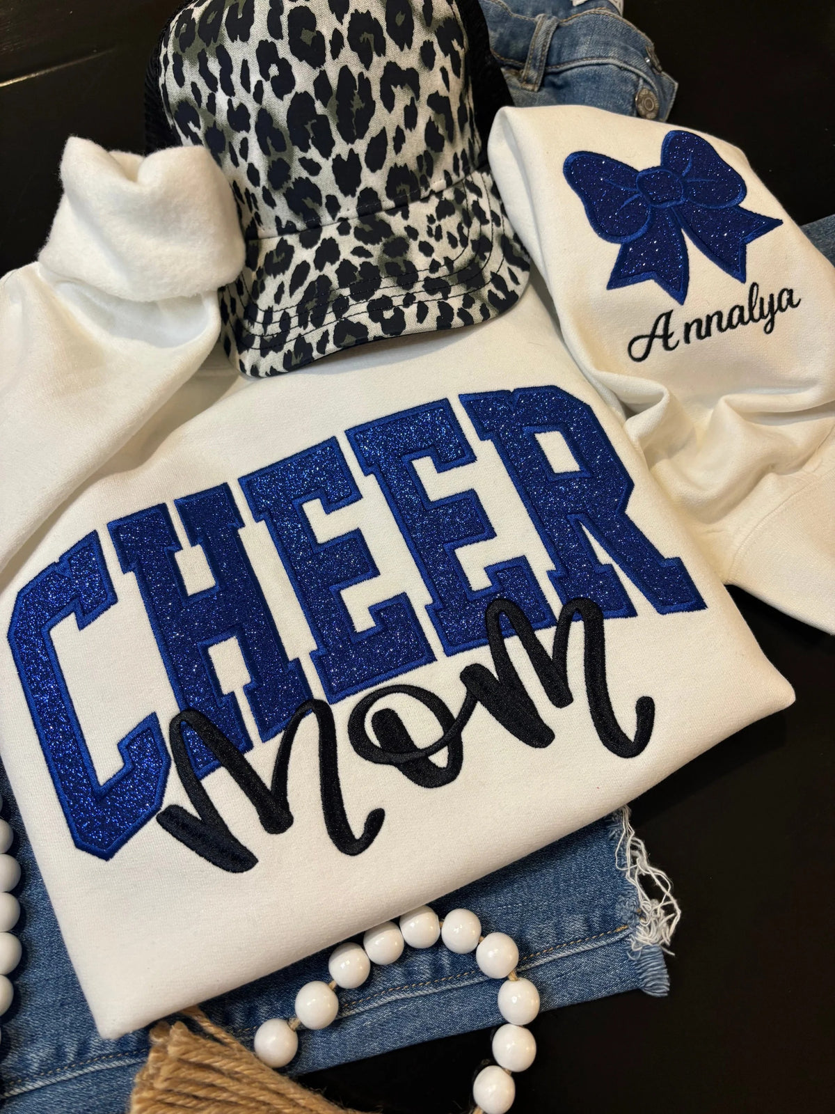 Custom Glitter Applique Cheer Mom Sweatshirt