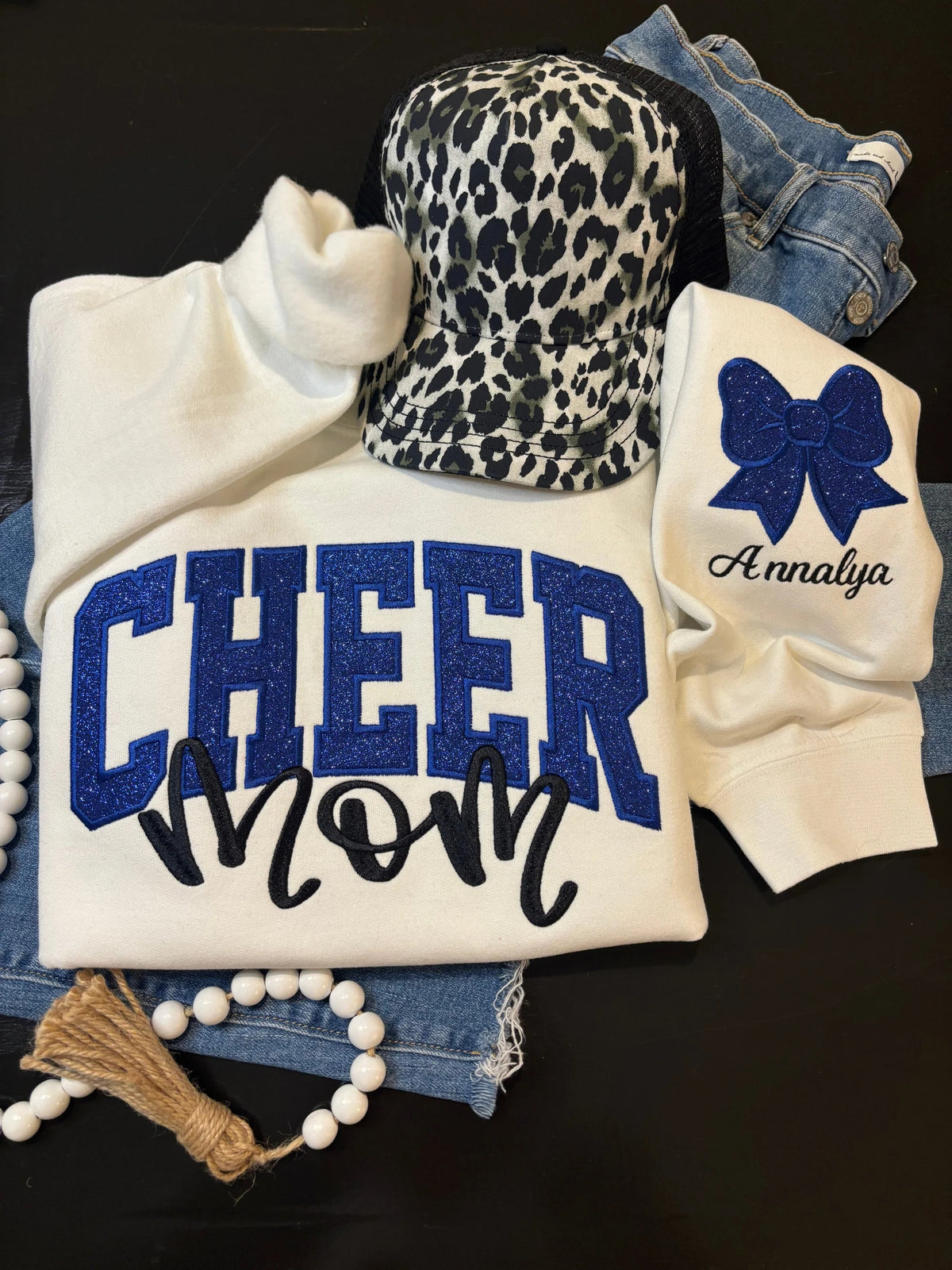 Custom Glitter Applique Cheer Mom Sweatshirt