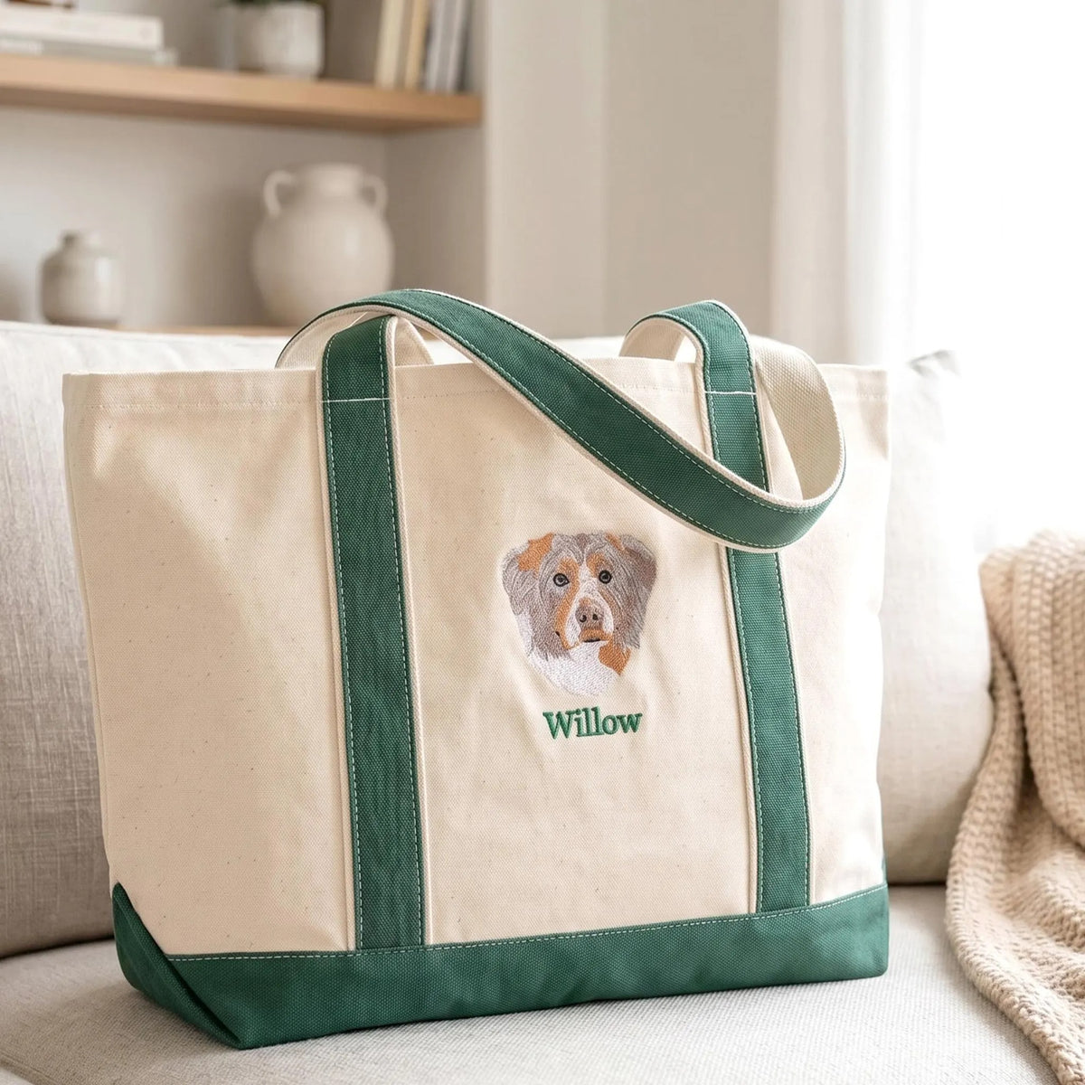 Custom Embroidered Pet Portrait Tote Bag