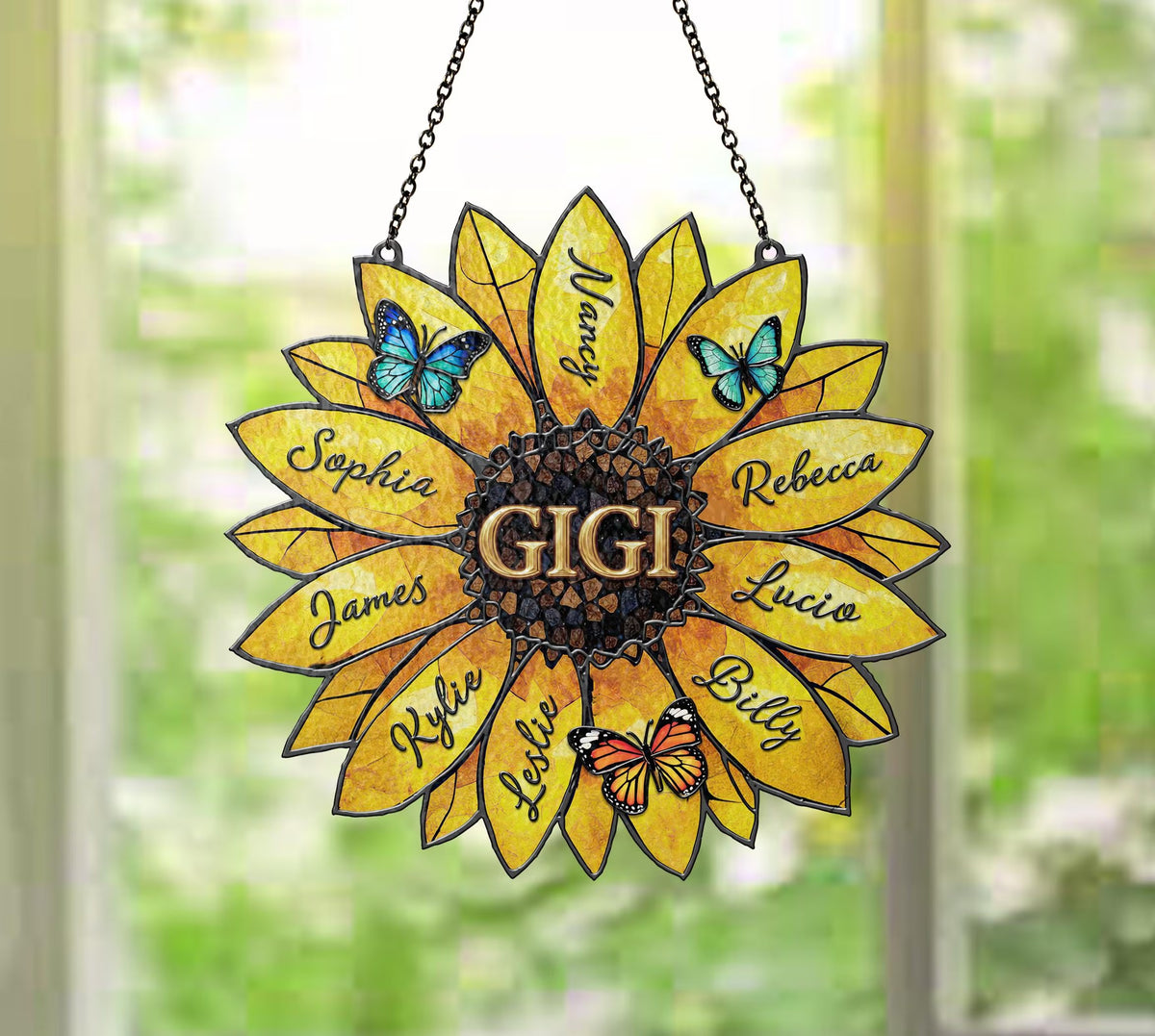 Personalized Family Names Sunflower Suncatcher