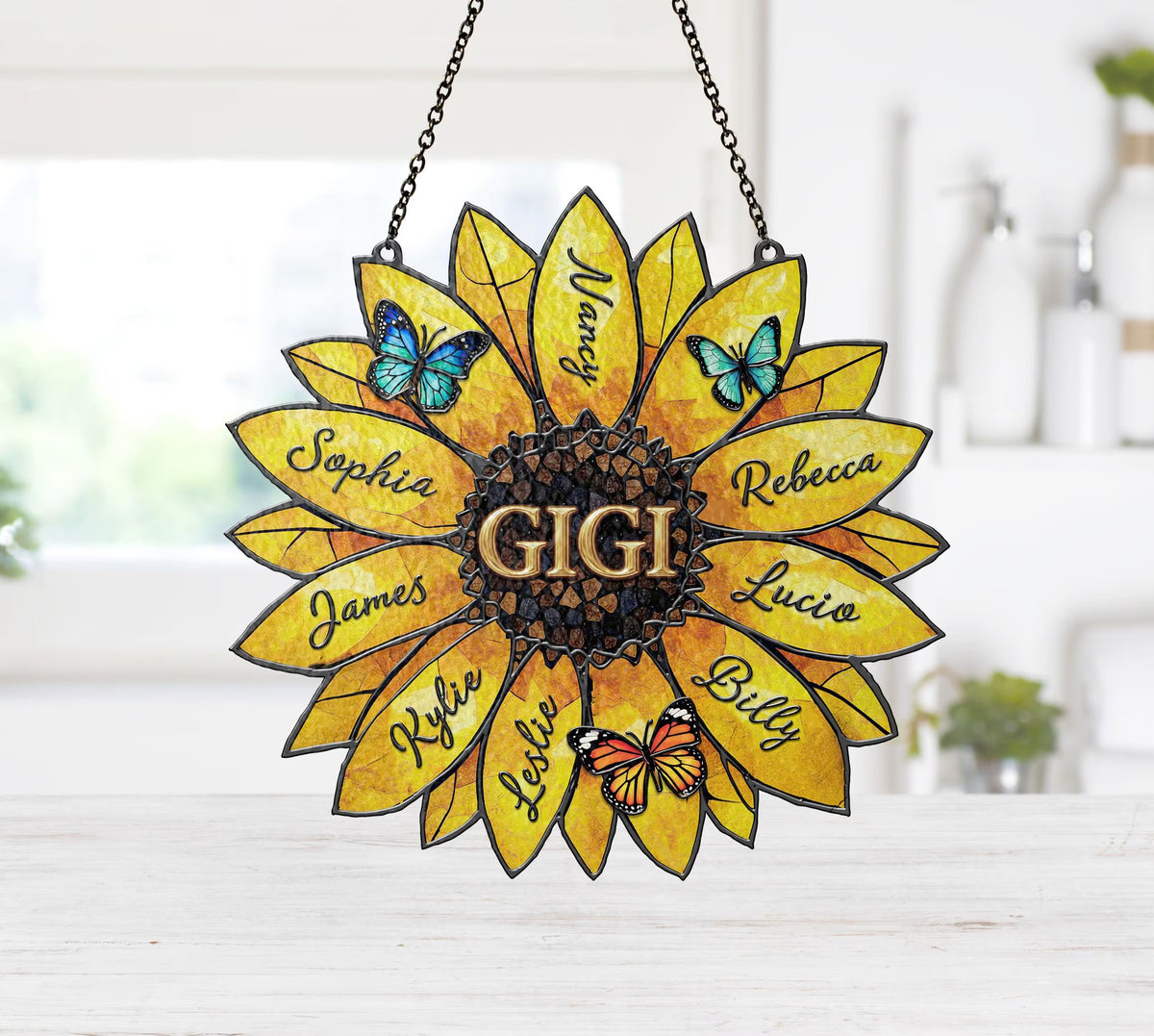 Personalized Family Names Sunflower Suncatcher