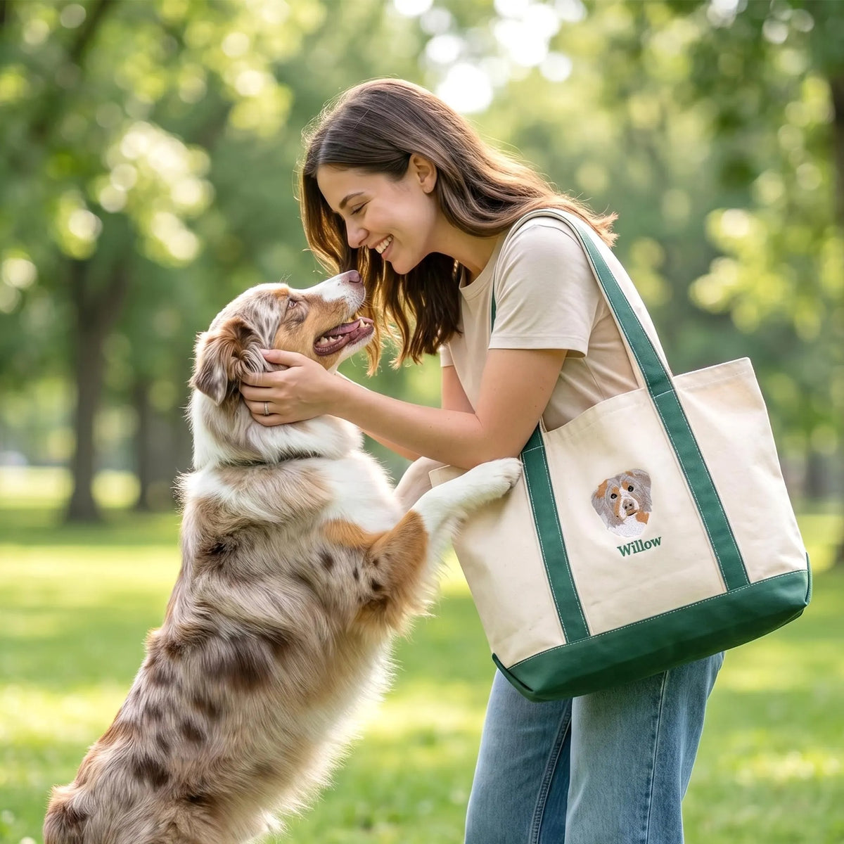 Custom Embroidered Pet Portrait Tote Bag