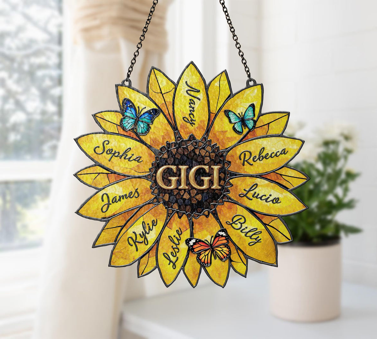 Personalized Family Names Sunflower Suncatcher