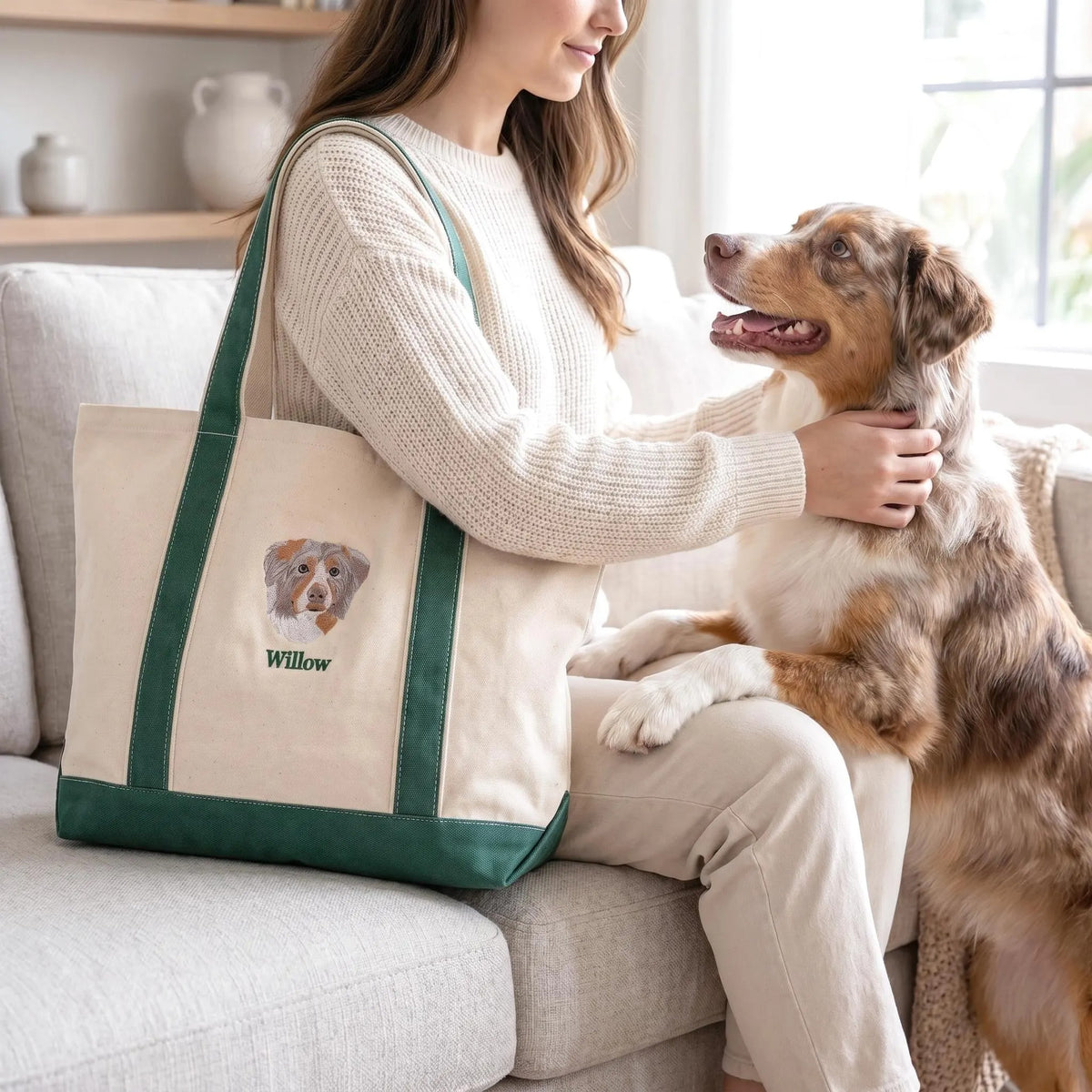 Custom Embroidered Pet Portrait Tote Bag