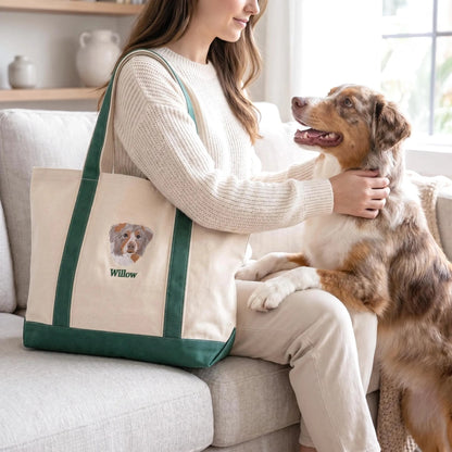 Custom Embroidered Pet Portrait Tote Bag