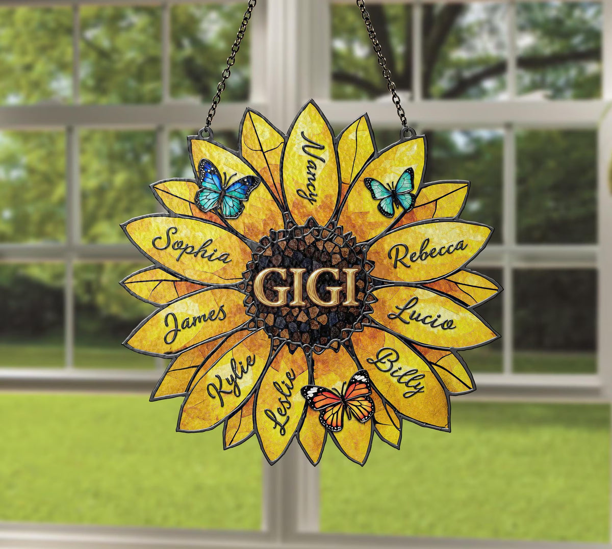 Personalized Family Names Sunflower Suncatcher