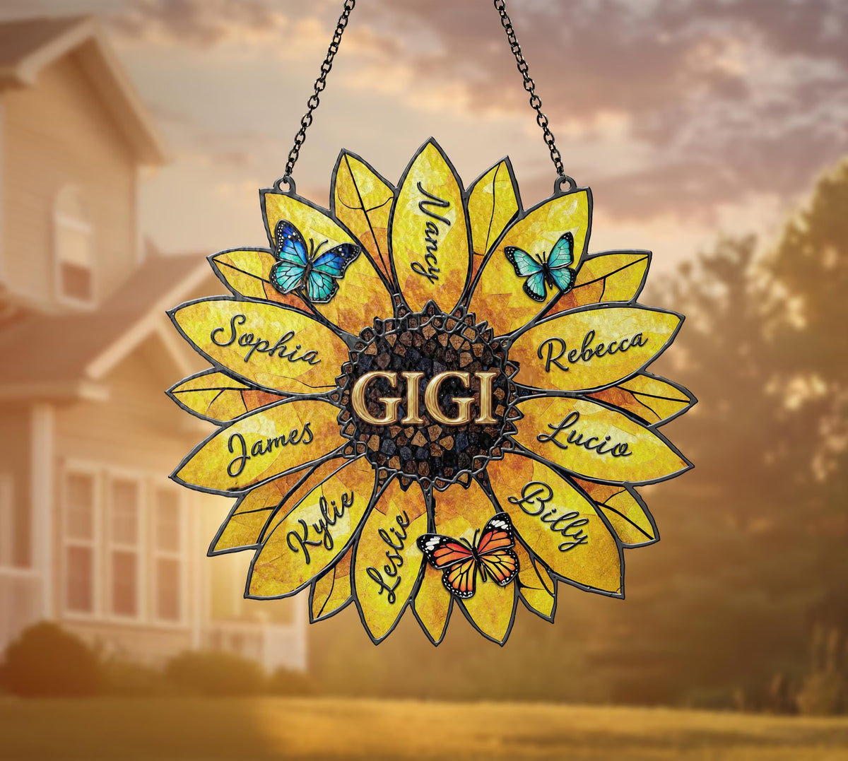 Personalized Family Names Sunflower Suncatcher