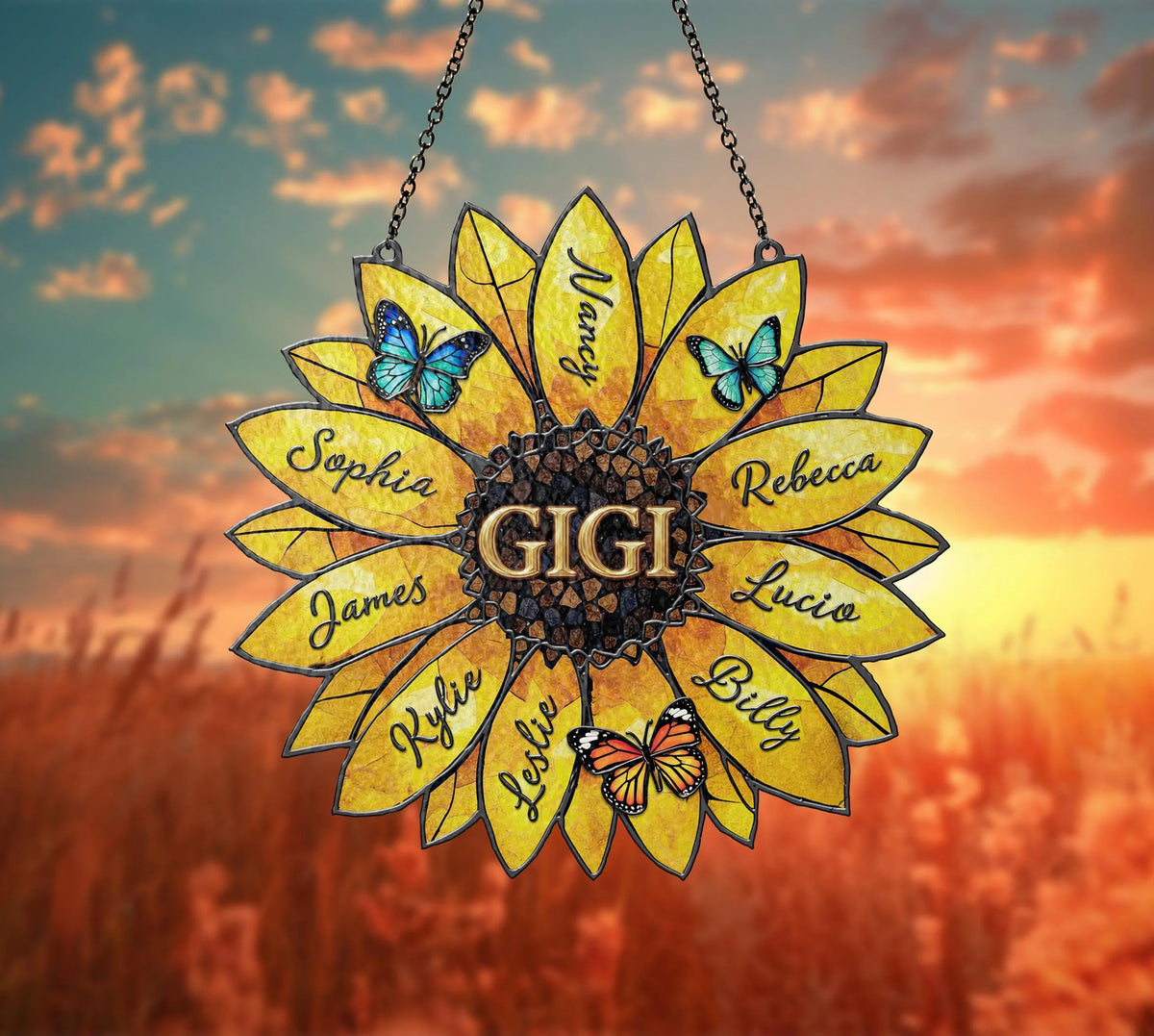 Personalized Family Names Sunflower Suncatcher