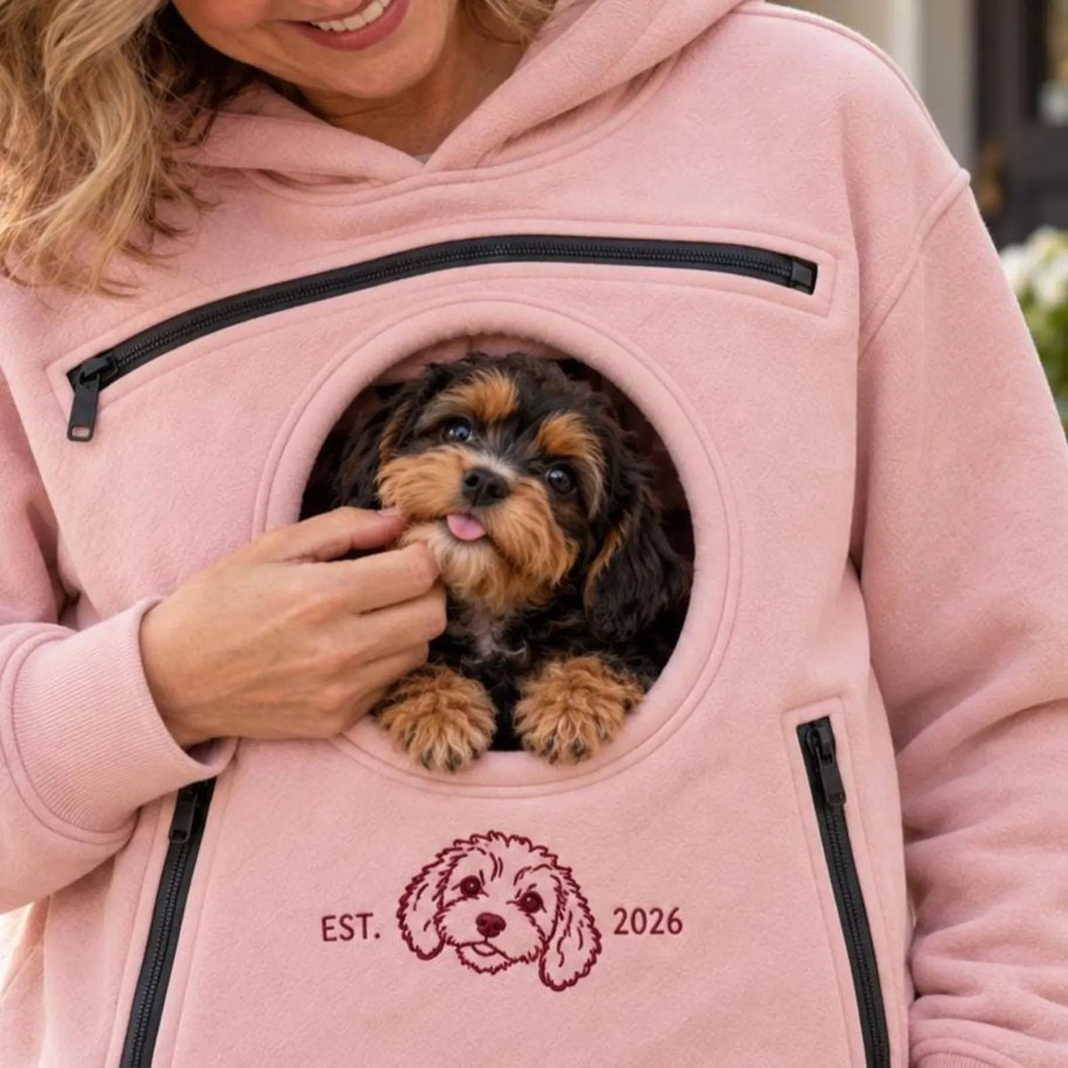 Personalized Embroidered Portrait Pet Carrier Hoodie, Pet Mom Gift