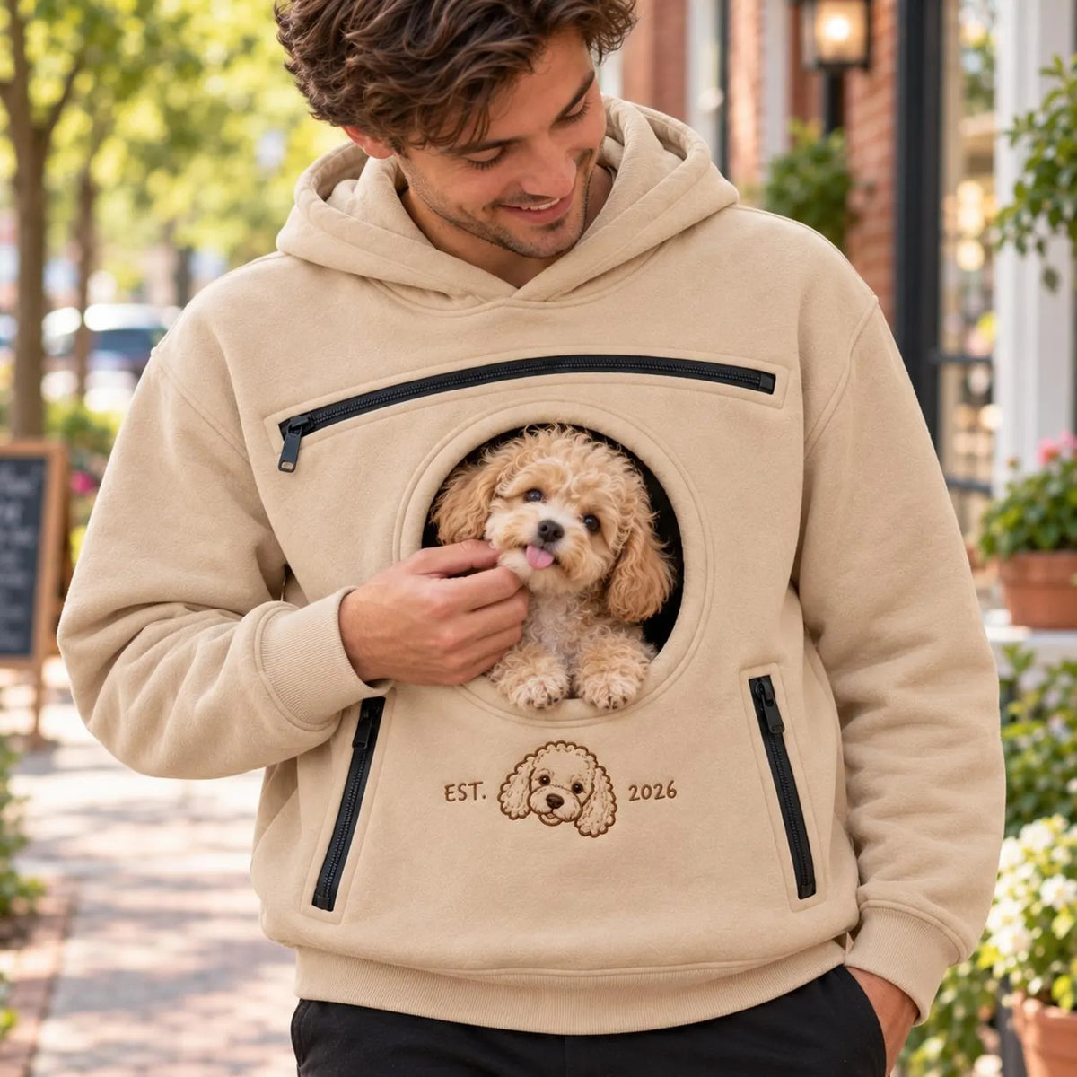 Personalized Embroidered Portrait Pet Carrier Hoodie, Pet Mom Gift
