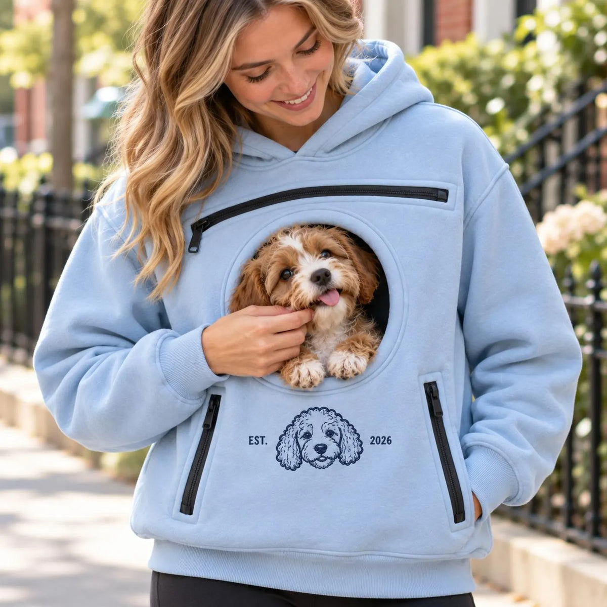 Personalized Embroidered Portrait Pet Carrier Hoodie, Pet Mom Gift